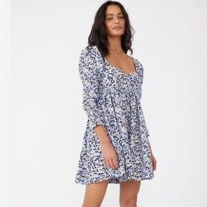 Free People Bessie Micro Corduroy Babydoll Floral Dress Blue OB118187‎ Small